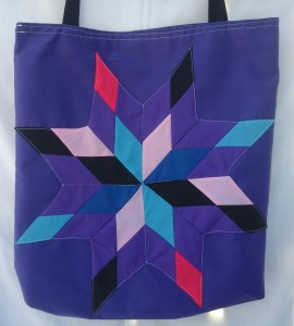 1. Purple bag with multiple colors.