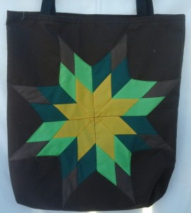 7. Brown Bag with Brown, light & dark green and gold.