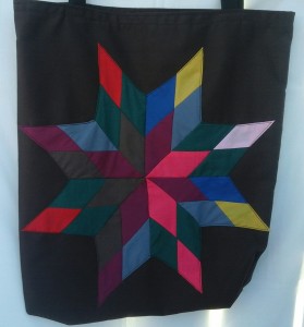 5. Brown Bag with green, red, pink, burgundy, brown, green, blue, gold, and pink star