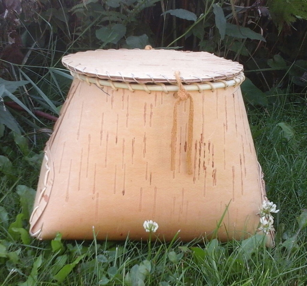 Traditional Birch Bark Basket made with Spruce Roots and Lid