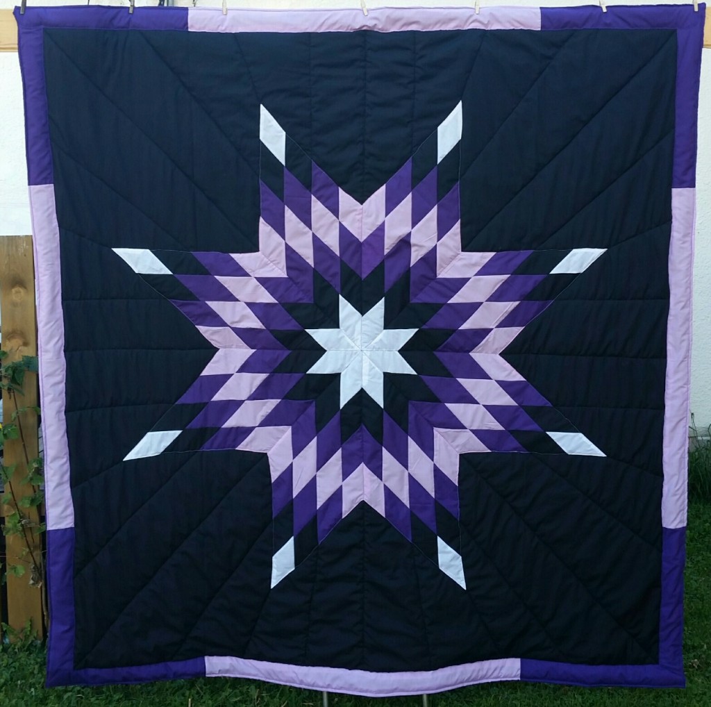Black Star Blanket with White, light/dark purple, and black star