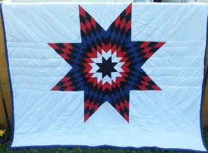 35. White Blanket with Black, White, Red, and Blue Ladybug Print Star