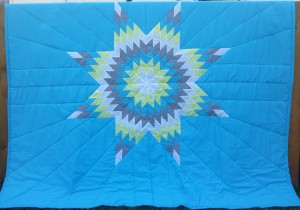 Light Blue Blanket with White, Yellow, Blue & Grey Star.