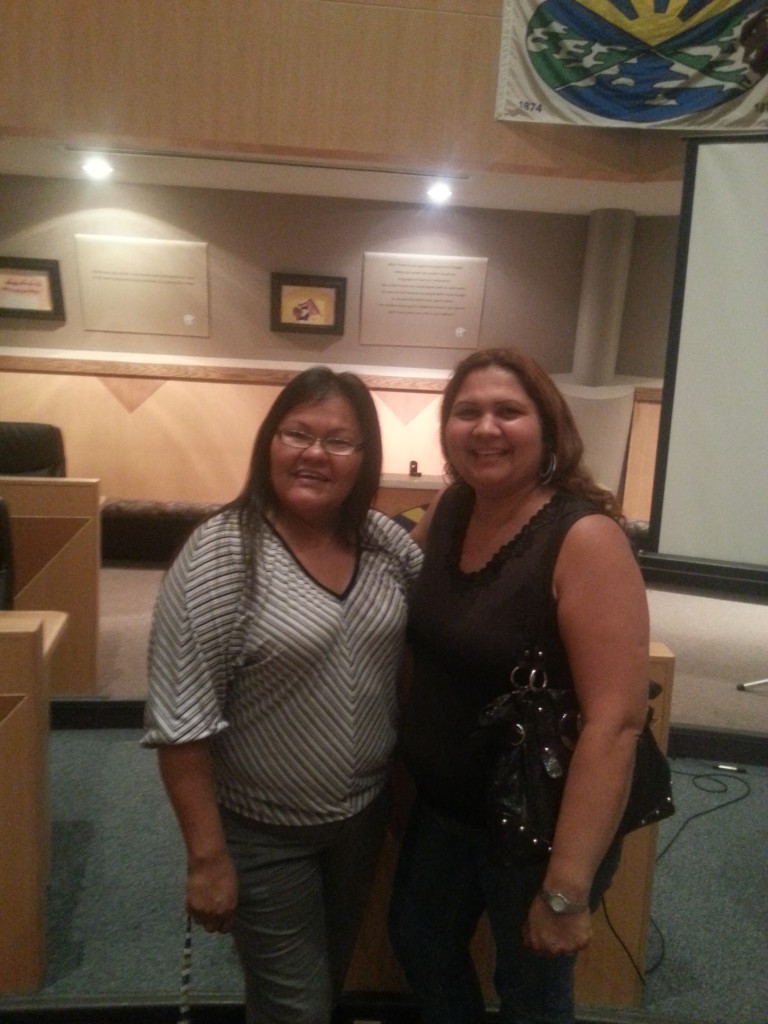 Photo; (left to right) Sherri Kaiswatum (Treaty # Four Holding Corporation) and Corinne Belanger (Cree Star Gifts)