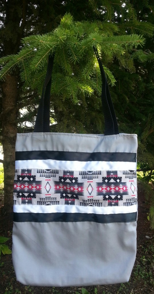 22. Grey Bag with White/Black Ribbon and Print