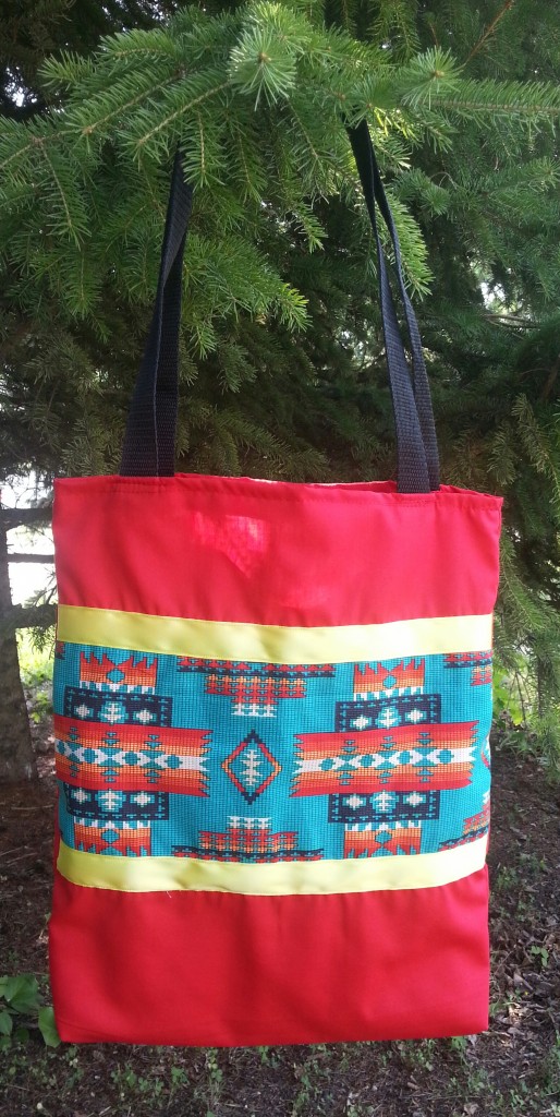 Red Bag with Yellow Ribbon and Print