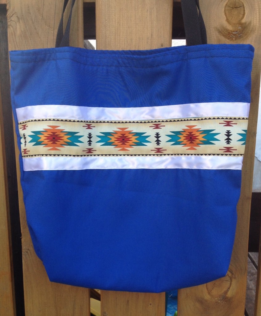 5. Blue Bag with Turquoise print/Ribbon