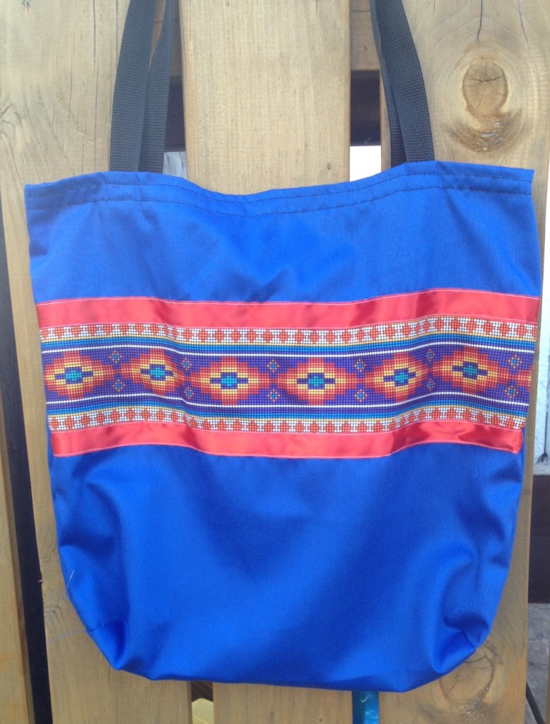 7. Blue Bag with Purple Print